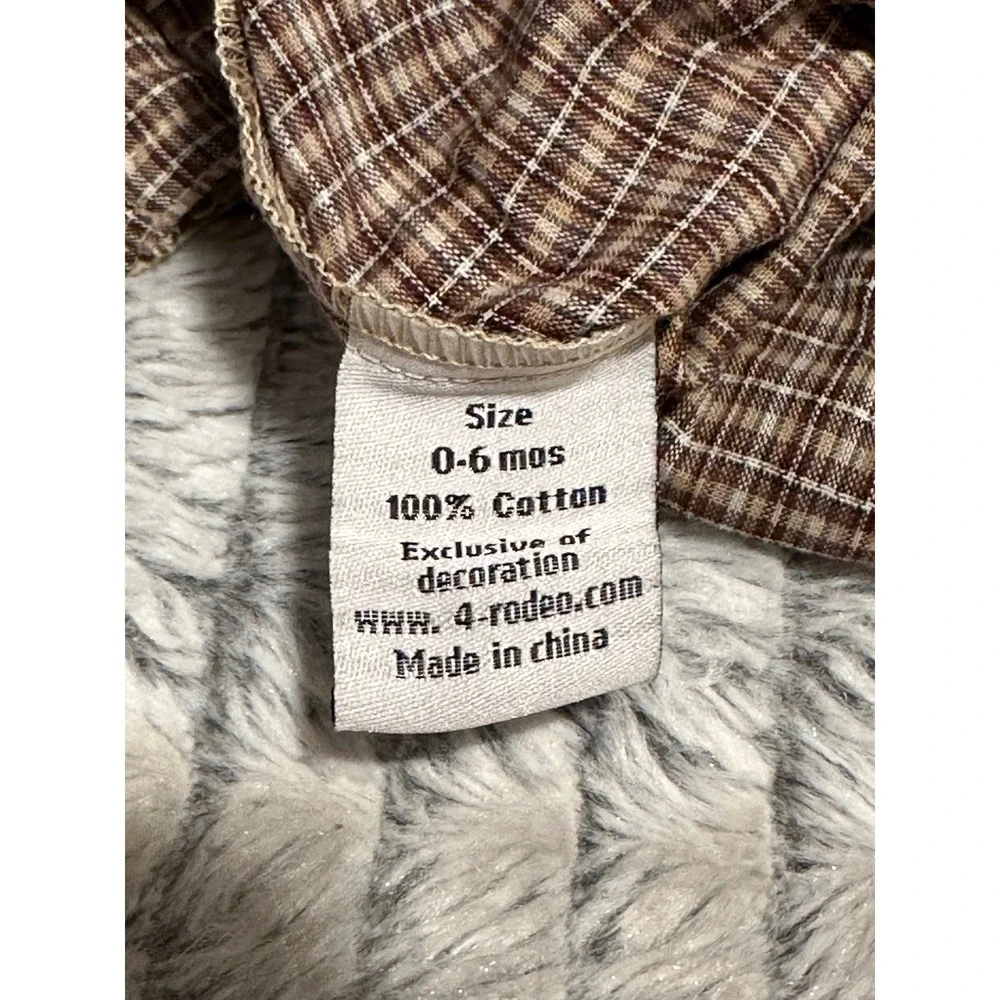 4Rodeo Infant Western Bodysuit Brown Plaid Embroidered Cowboy Boots 0-6 Months